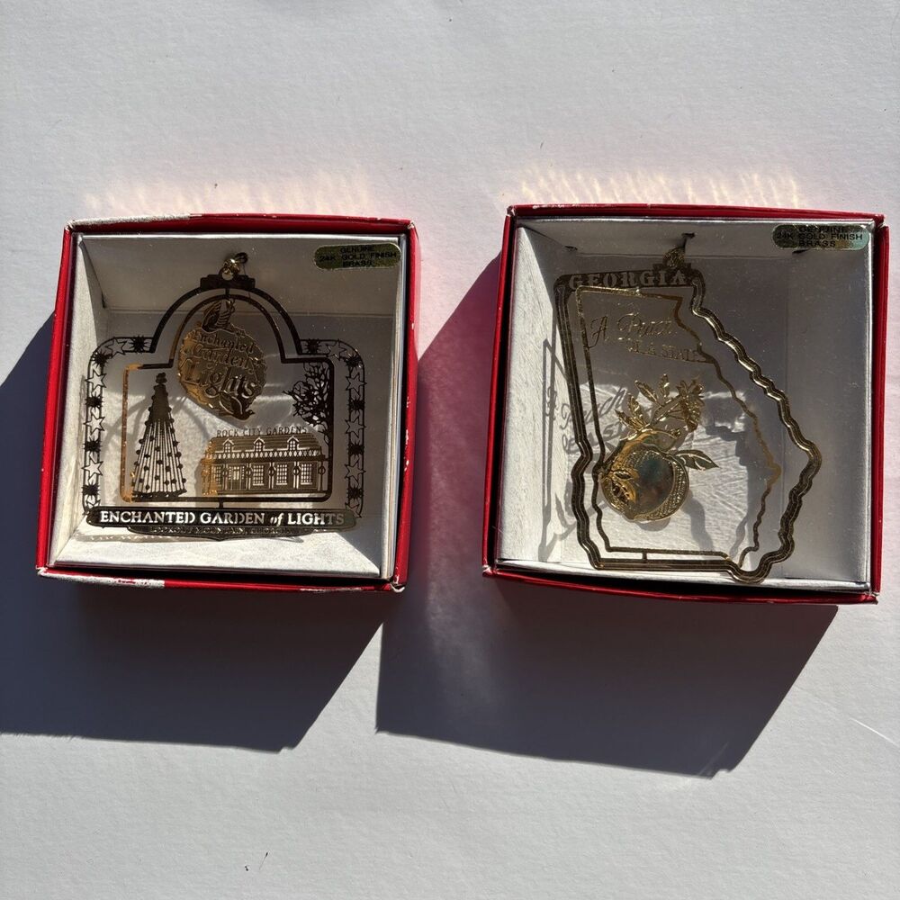 2 Nation’s Treasures Georgia Xmas Ornaments Genuine 24K Gold Finish Brass